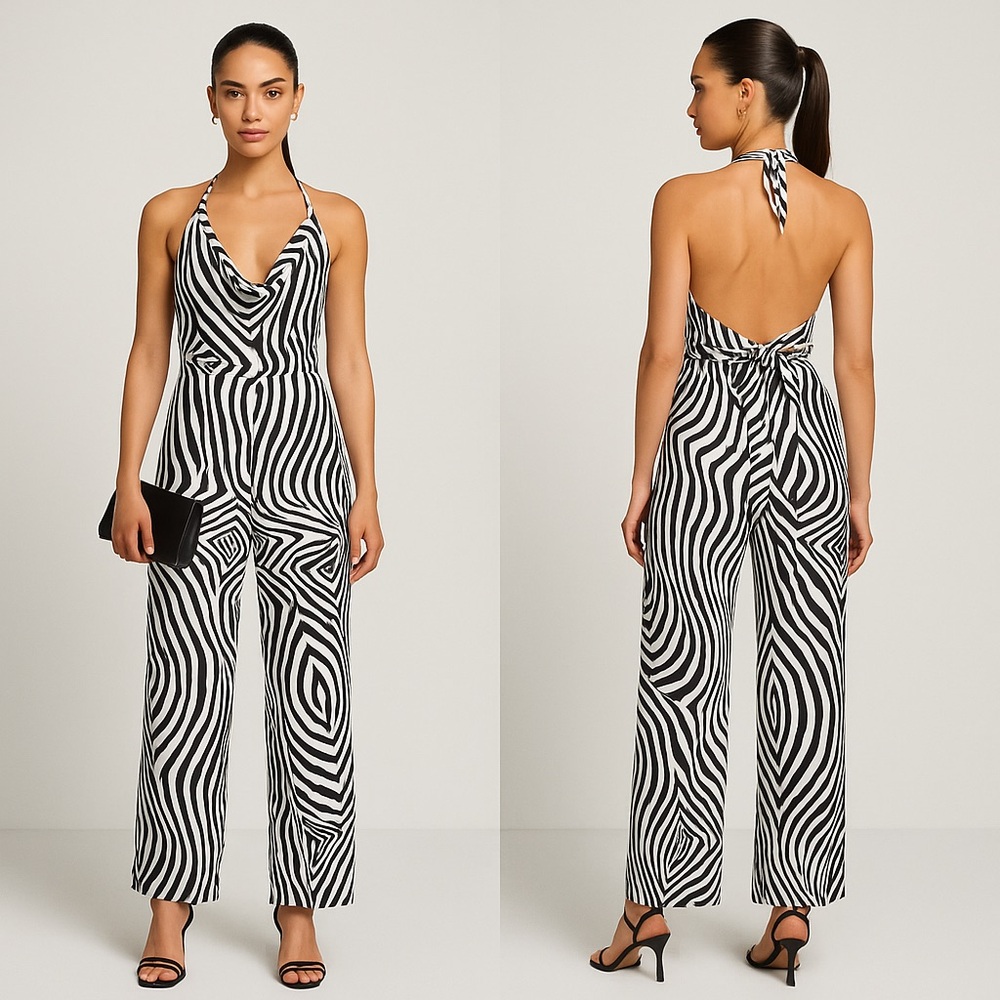 ASOS Zebra Print Halter Wide Leg Jumpsuit Size 6 NWOT